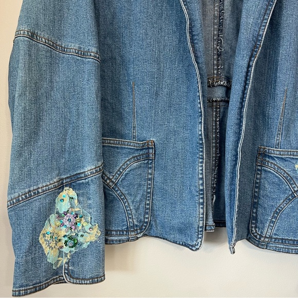 Nancy Bolen City Girl Embellished Denim Jean Jacket Size Large Sequins Artsy VTG - Picture 2 of 14